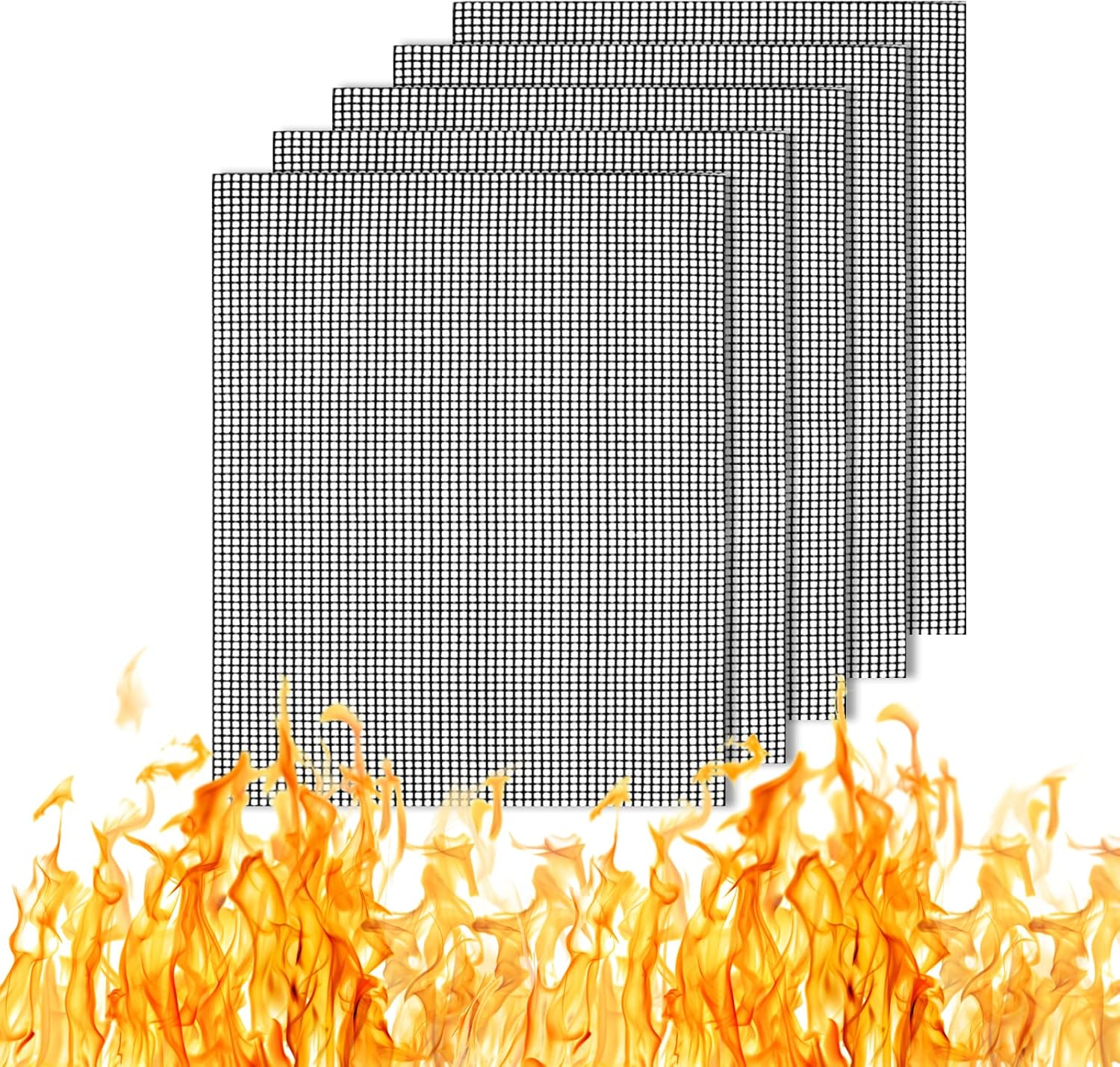 Jsdoin BBQ Mesh Grill Mat, 5pc Non Stick BBQ Grill Mesh, Reusable BBQ Mats, Dura...