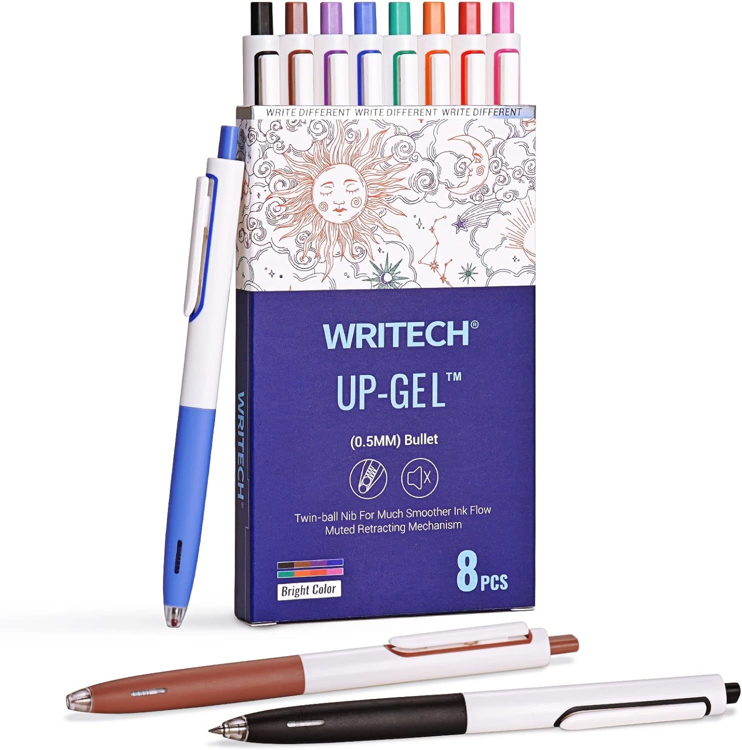 WRITECH Retractable Gel Ink Pens: Multicolor 0.5mm Fine Point Pen No Smear & Ble...
