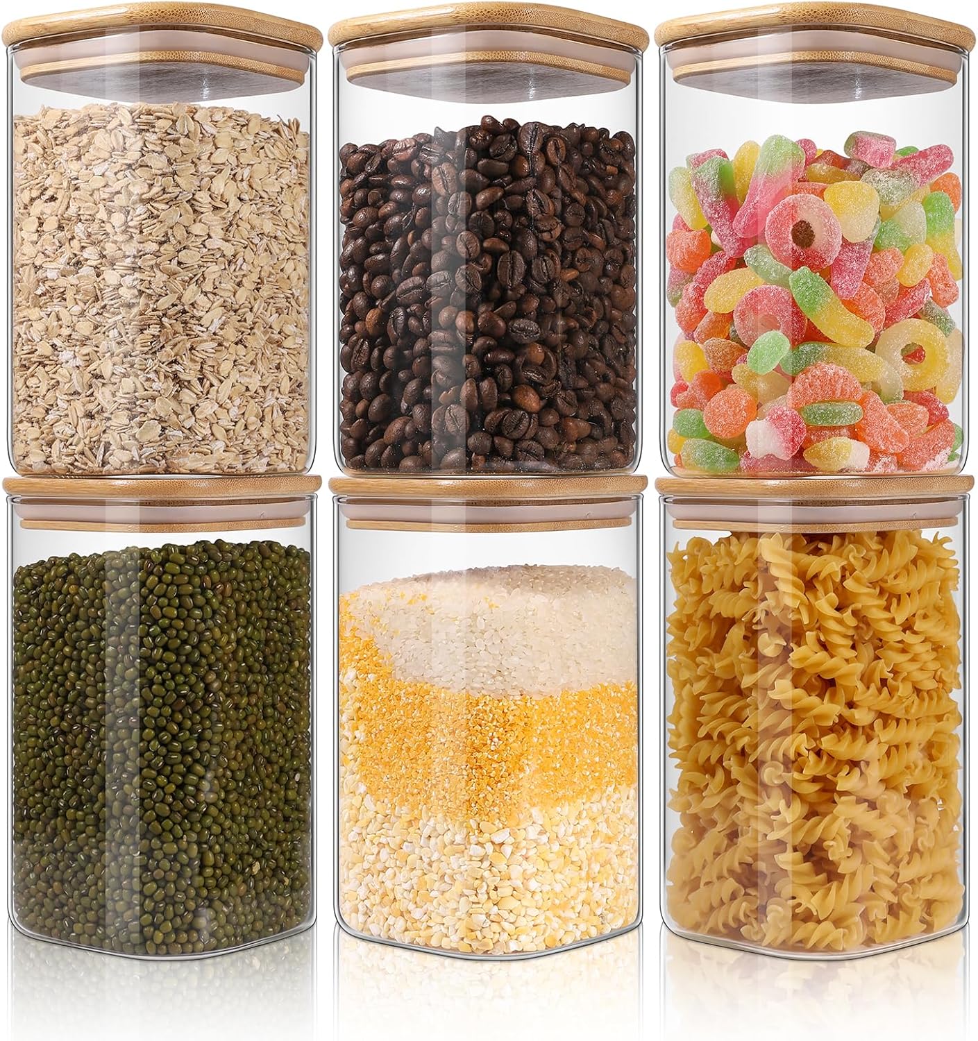 YUNCANG Glass Storage Jars 6 Pack 37oz Clear Glass Food Storage Containers with...