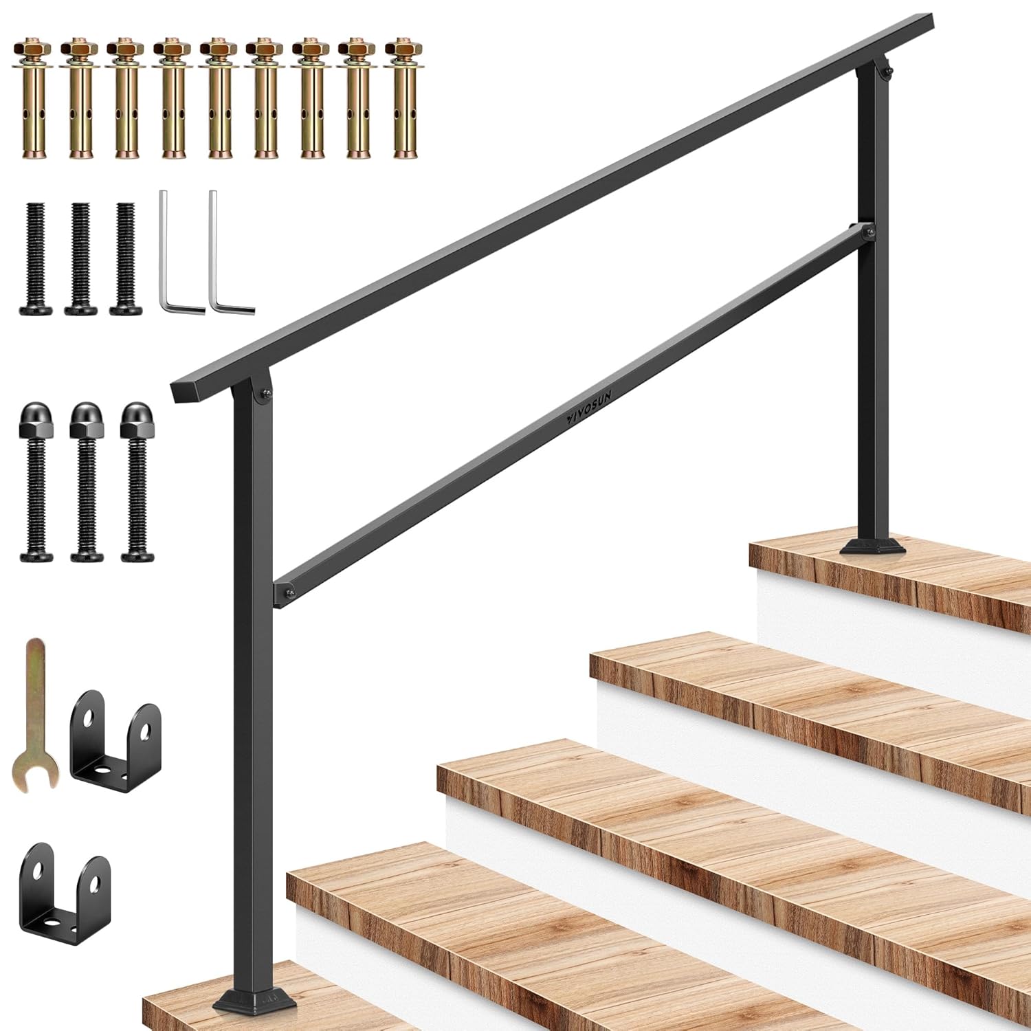 Unique VIVOSUN Outdoor Handrail, Innovative 5 Step Stair Handrail, Durable Handr...