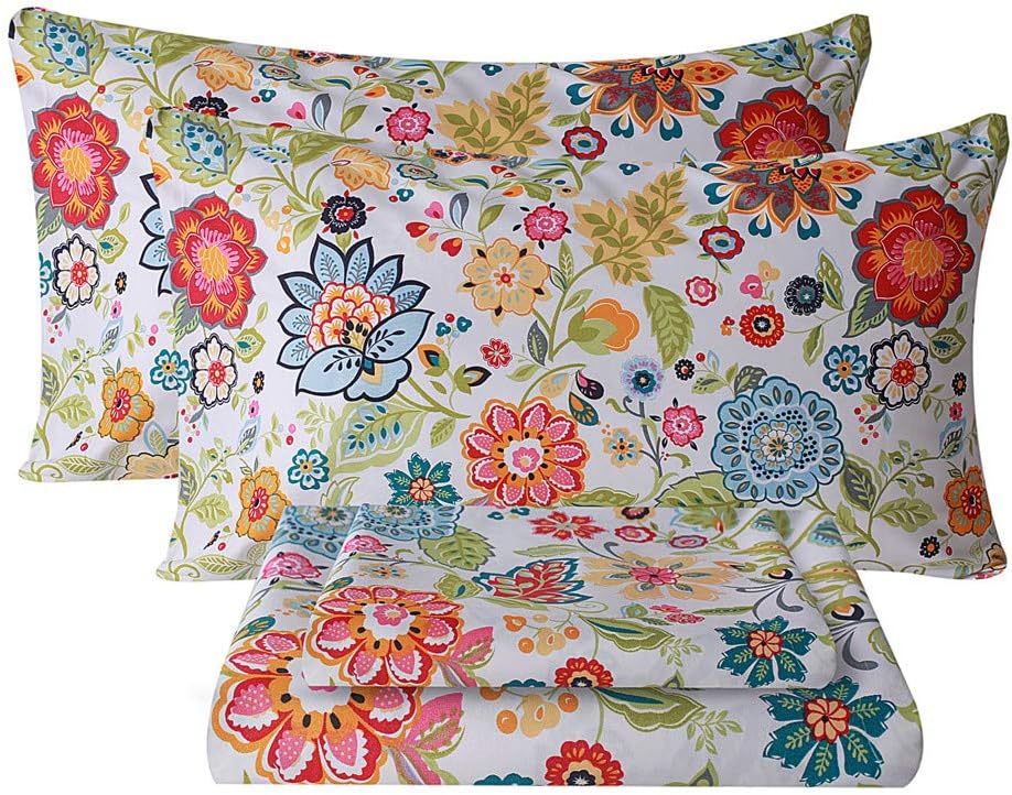 Bedlifes Queen Sheet Set Ultra Soft Breathable Silky Flower Bed Sheets Deep Pock...