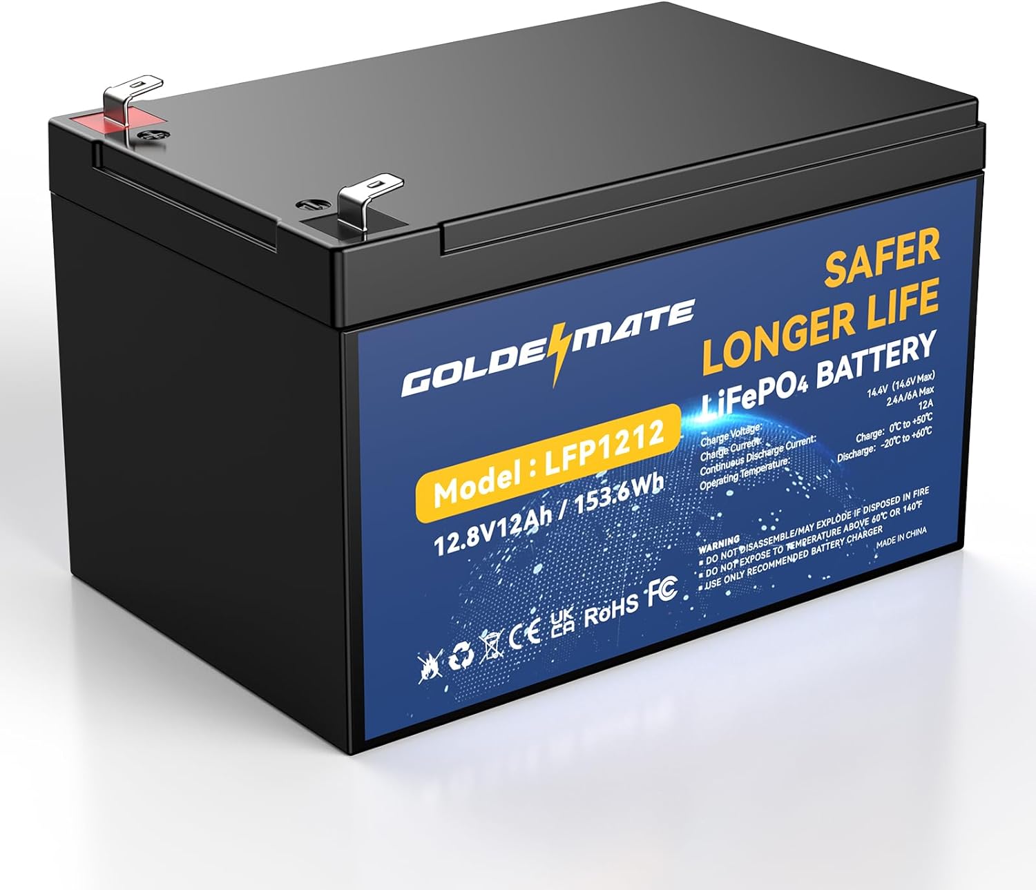 12V 12Ah LiFePO4 Lithium Battery, 5000+ Deep Cycles Rechargeable Battery, Built-...