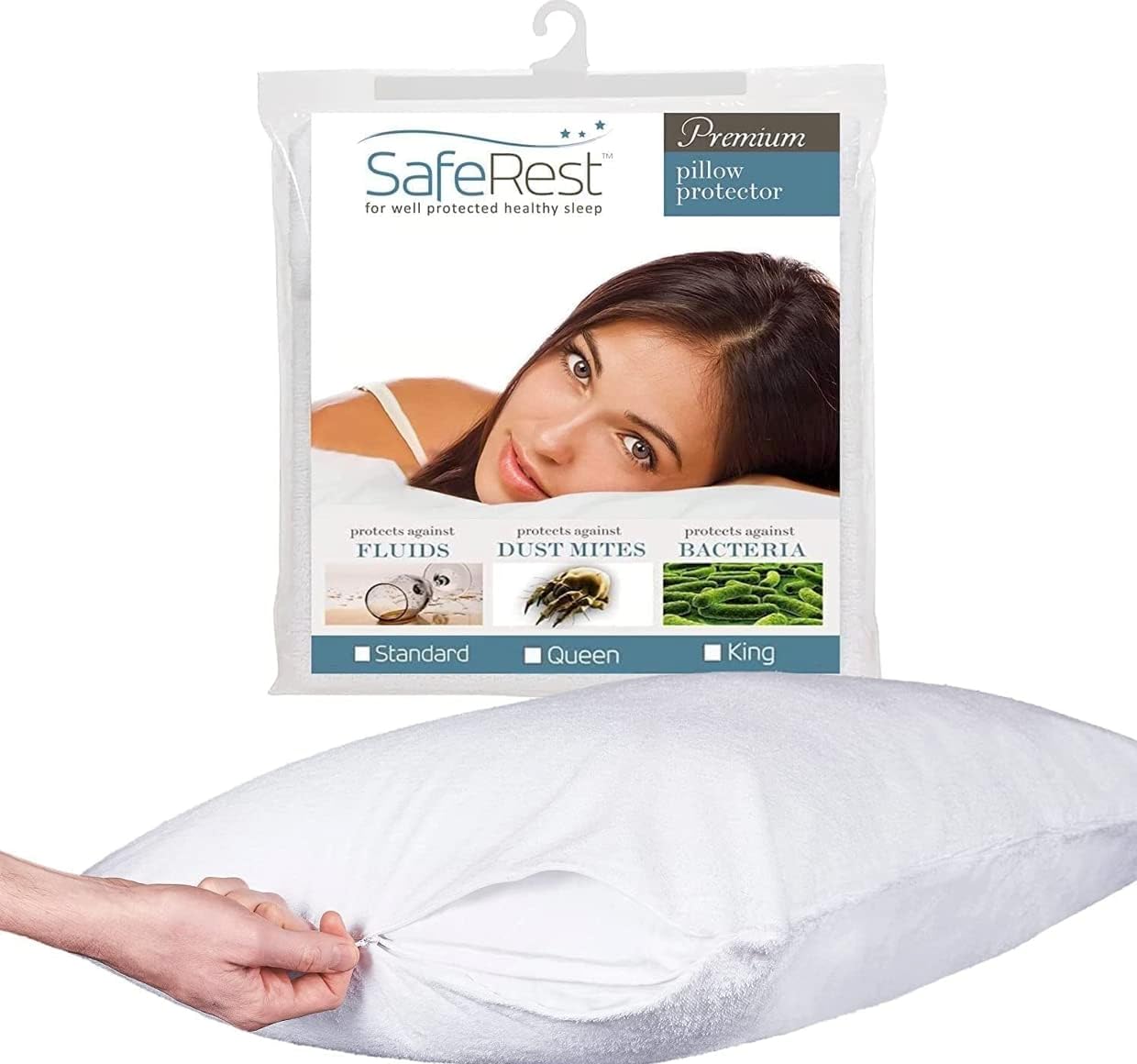 SafeRest Pillow Protector - Pack of 1 - Standard Size Waterproof Pillow Cover -...