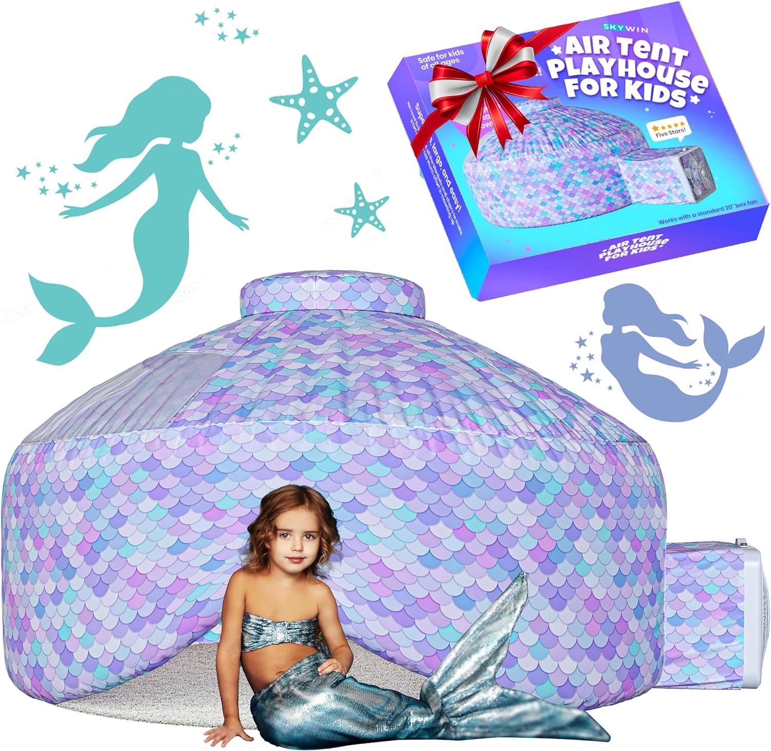 Skywin- Air Tent Fort for Kids, Inflatable Tent for Kids Playhouse Fan Tent (Mer...