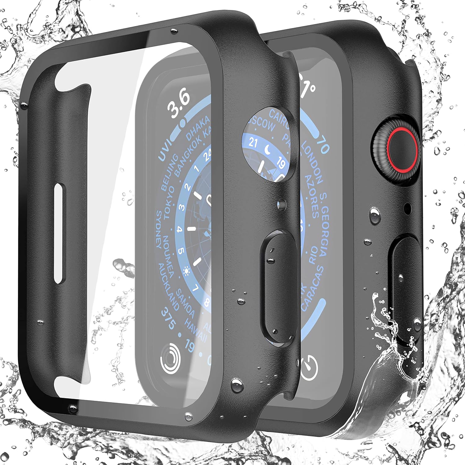 Misxi [2 Pack Waterproof Black Hard Case with Tempered Glass Compatible with App...