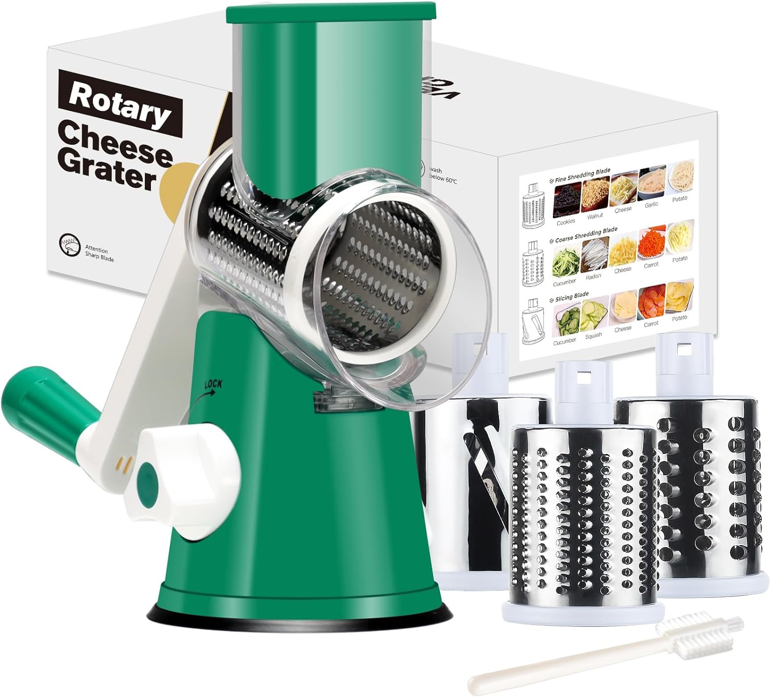 Cambom Rotary Cheese Grater Hand Crank Cheese Shredder for Fresh Cheese, Vegetab...