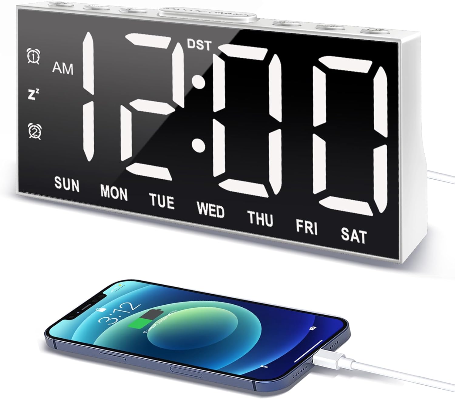 JALL Digital Alarm Clock with Large Display Big Bold Numbers, Dimmer, 2 USB Char...