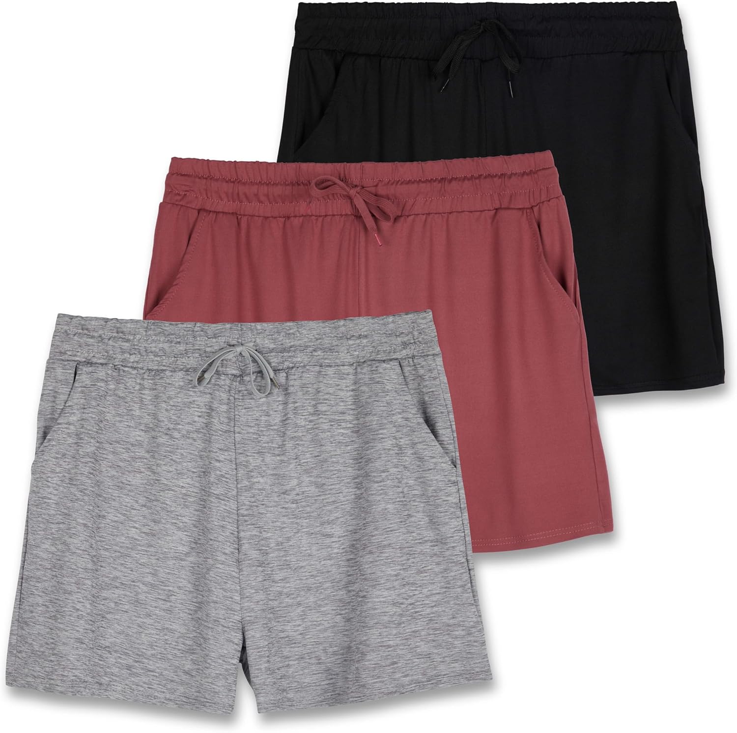 Real Essentials 3 Pack: Athletic Lounge Shorts for Women - Casual Sweat Shorts w...