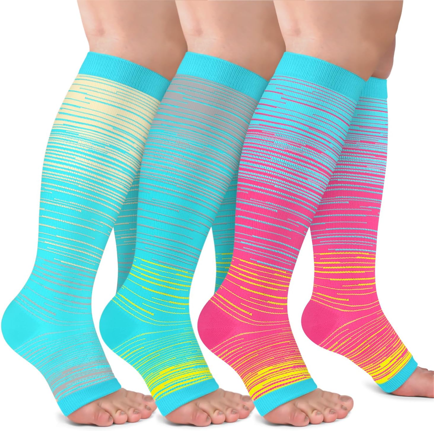 3 Pack Copper Compression Socks for Women & Men, 20-30mmHg Open Toe Knee High St...