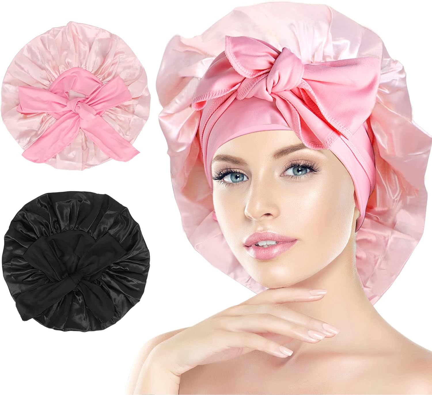 Arqumi Silk Bonnet - 2PCS Large Silk Hair Wrap for Sleeping Adjustable Satin Bon...