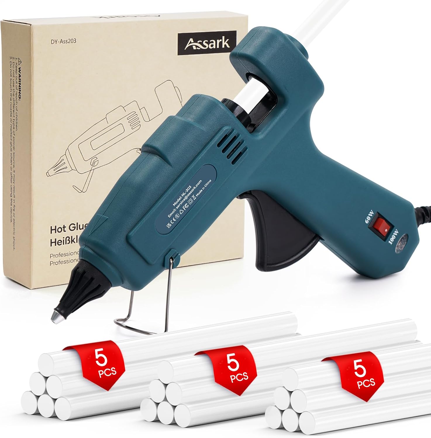 Assark Hot Glue Gun, 60/100W Mini Hot Glue Gun Kit Full Size(Not Mini) with 15 P...