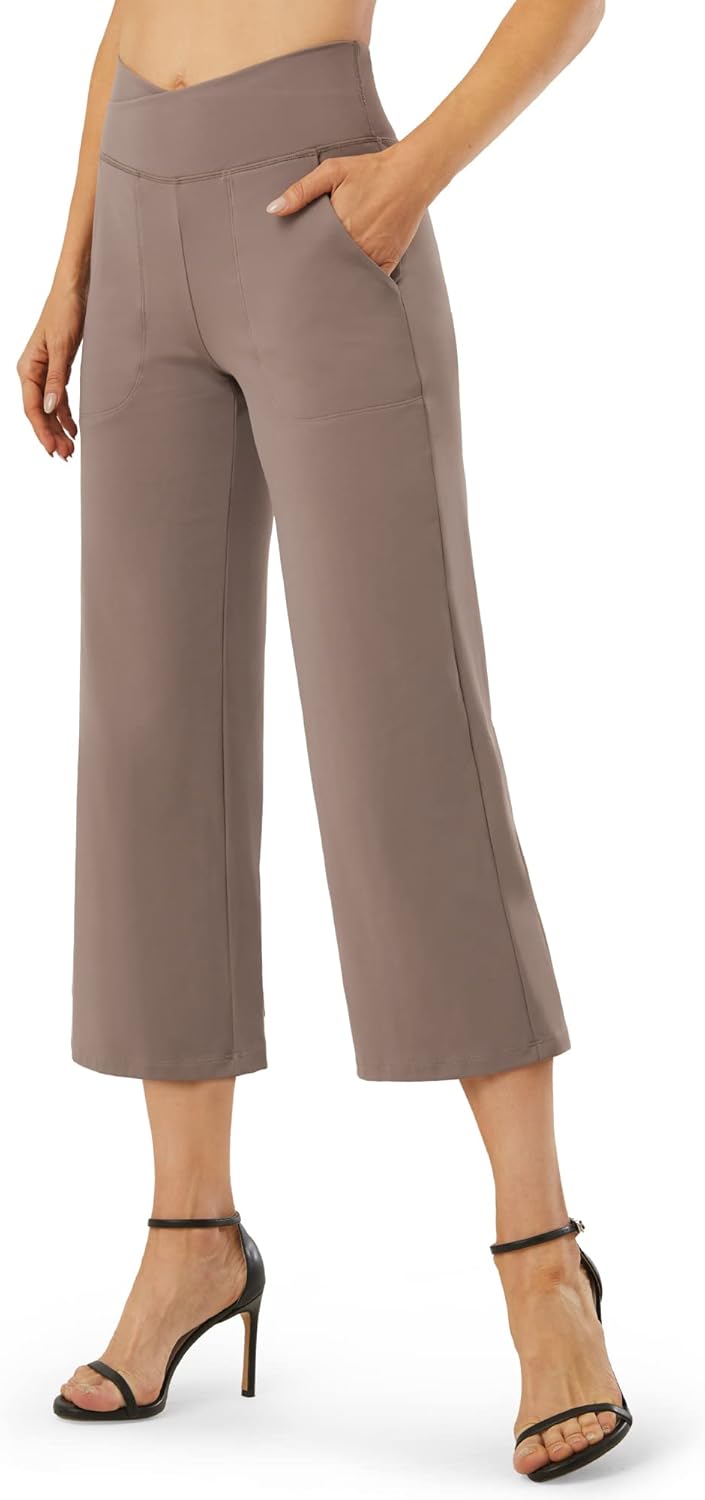 G4Free Yoga Capri Pants for Women Wide Leg Yoga Dress Cross Work Pants with Pock...