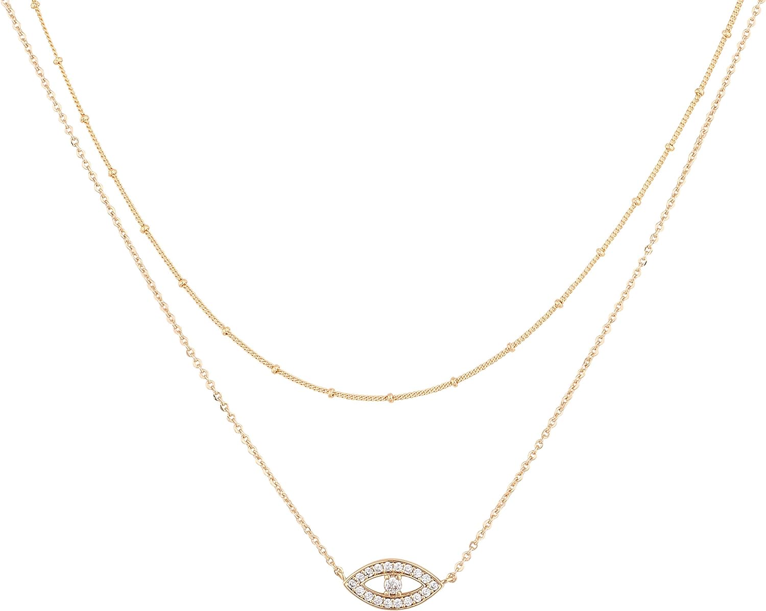 MEVECCO Layered Heart Necklace Pendant Handmade 18k Gold Plated Dainty Gold Chok...
