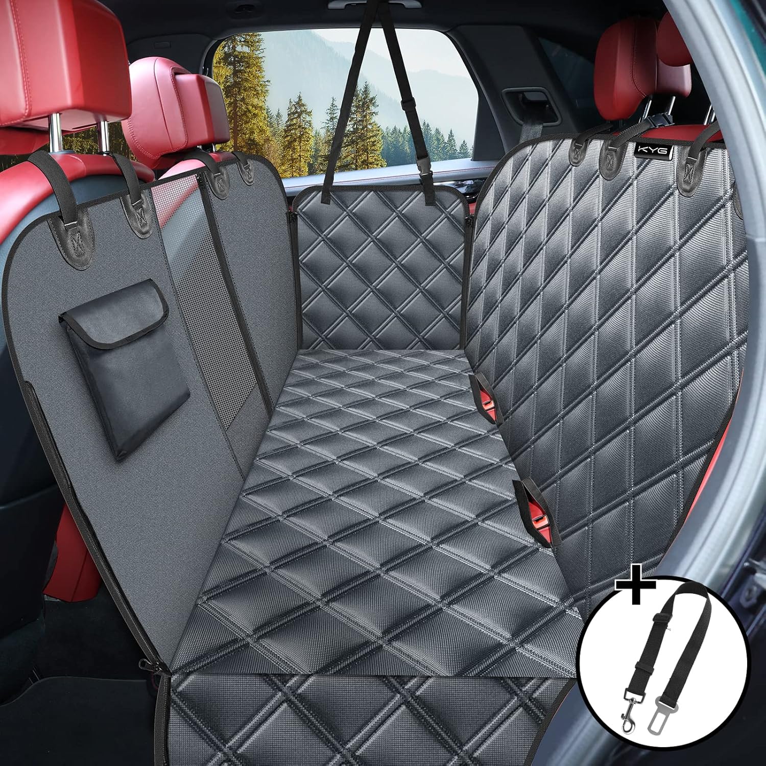 KYG Dog Car Seat Cover Dog Hammock For Car Back Seats With Side Protection And M...