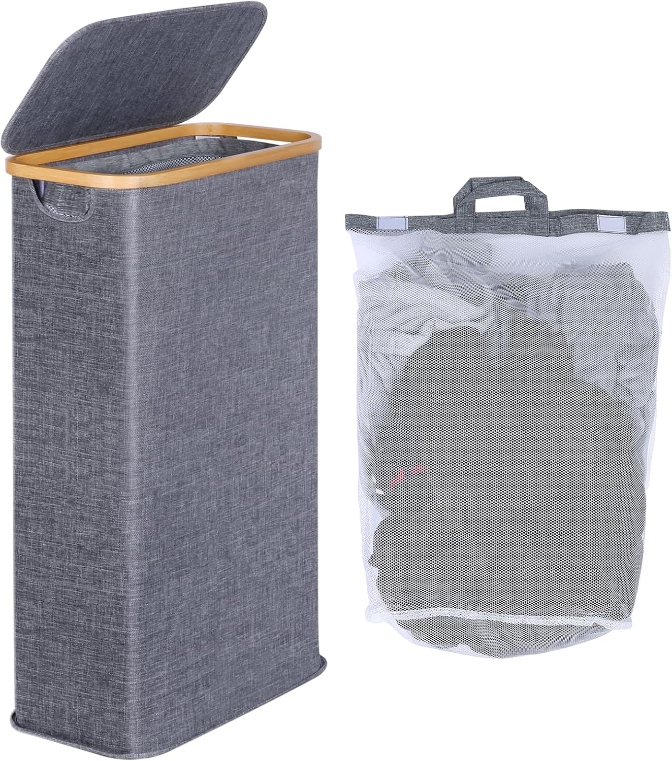 efluky Narrow Laundry Baskets with Lid, Tall Slim Wash Basket for Laundry, Folda...