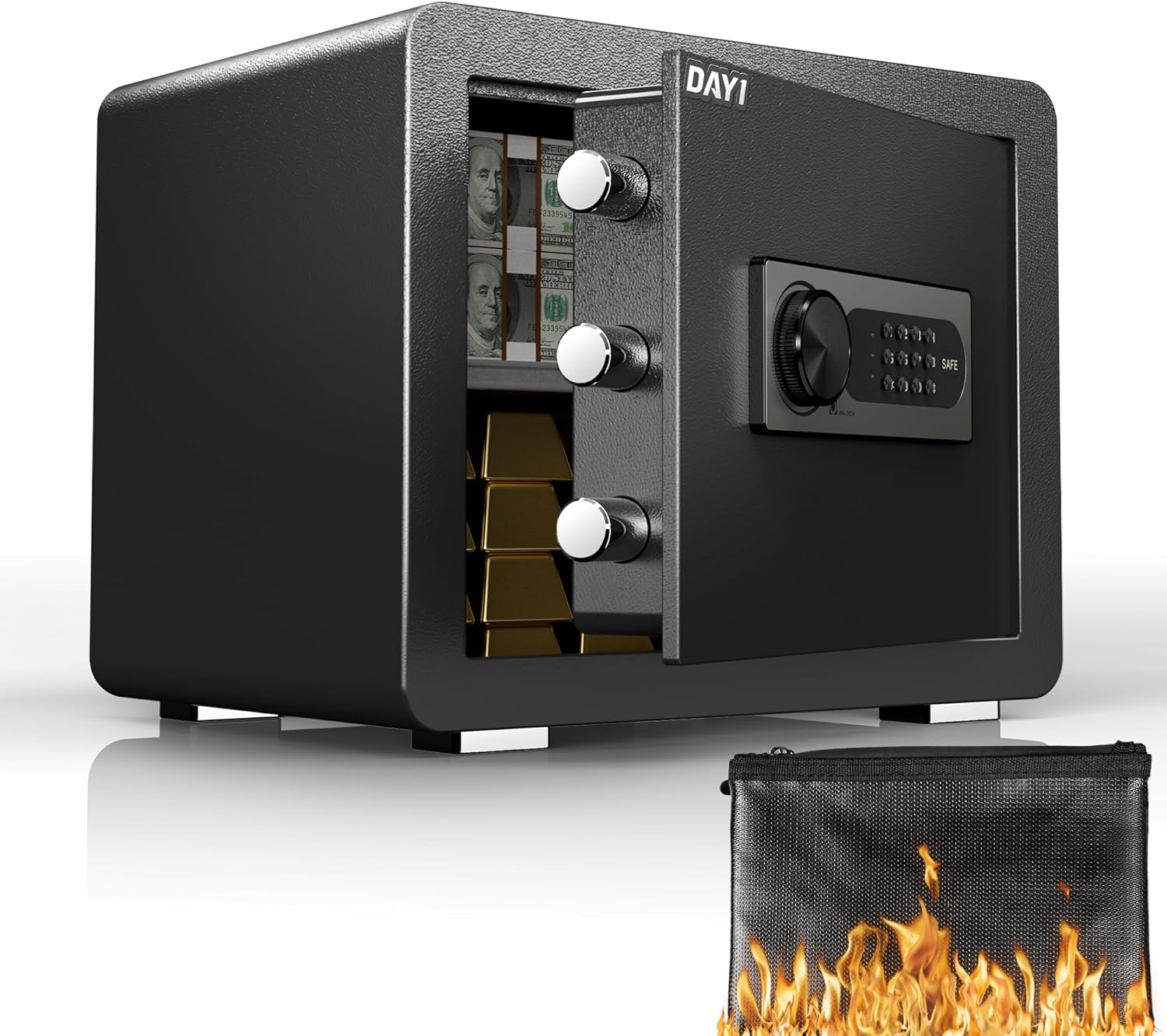 Safe Box, 0.8 Cubic Feet Home Safe with Fireproof Waterproof Bag, Security Safe...