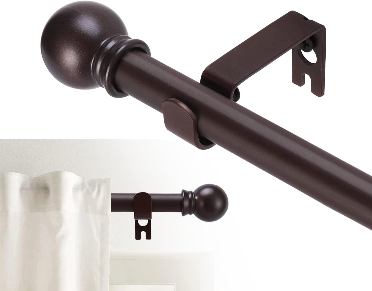 Curtain Rods for windows 28 to 78 inch,5/8 inch Decorative Curtain Rod Set, Brow...