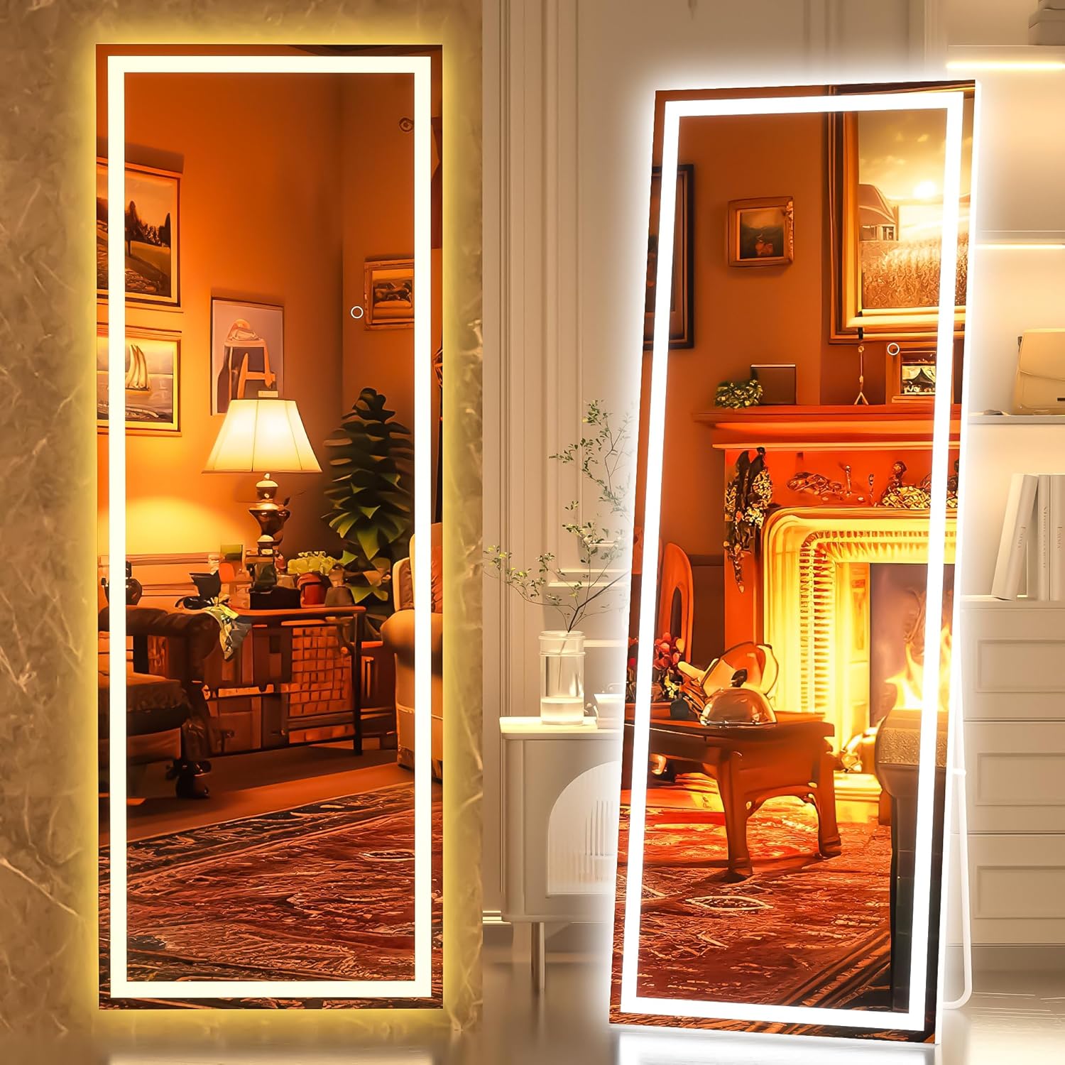 Hasipu Full Length Mirror with Lights, 56" x 18" LED Lighted Floor Standing Mirr...