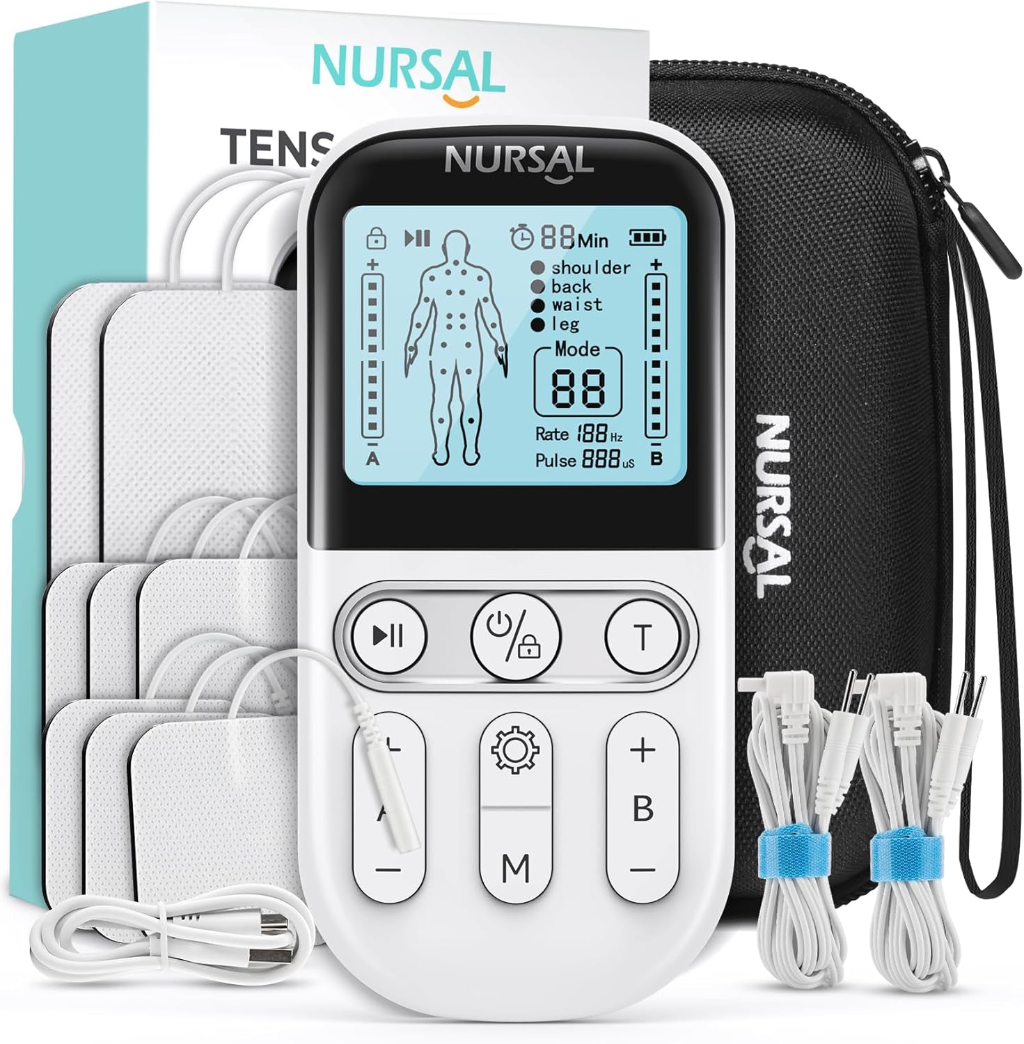 NURSAL Dual Channel 3-in-1 TENS Unit Muscle Stimul...