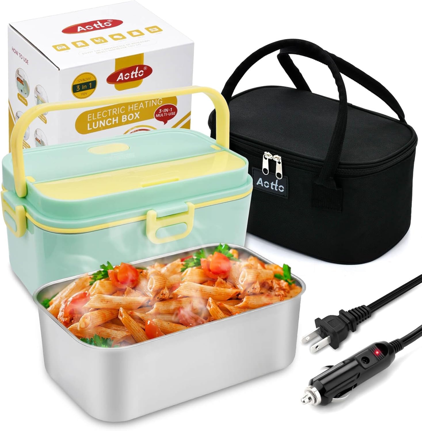 Aotto Electric Lunch Box for Adults 90W Fast Heating Heated Lunch Box - 12V/24V/...