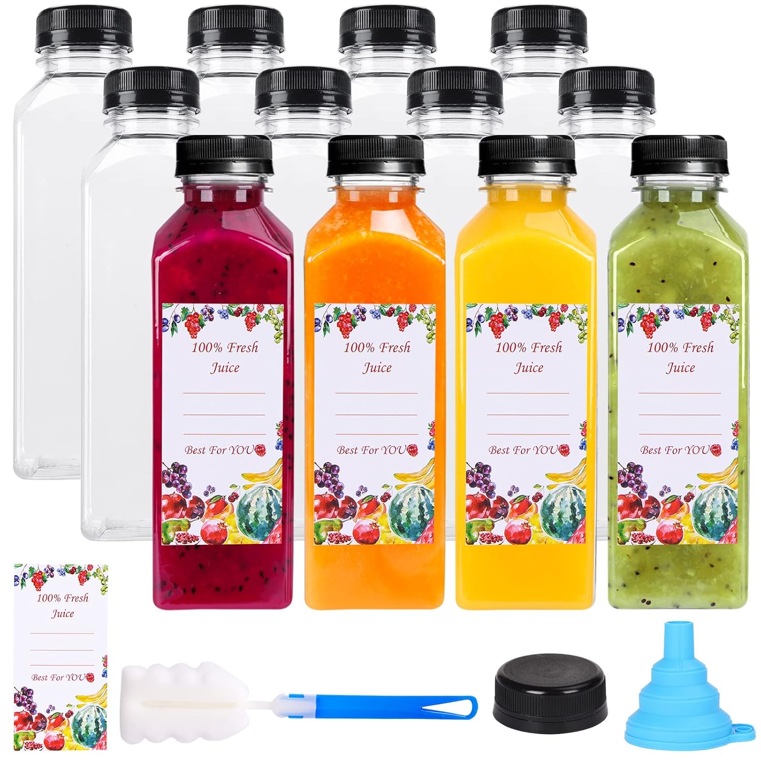 SUPERLELE 12pcs 16oz Juice Containers with Lids, Juice Bottles for Juicing, Juic...