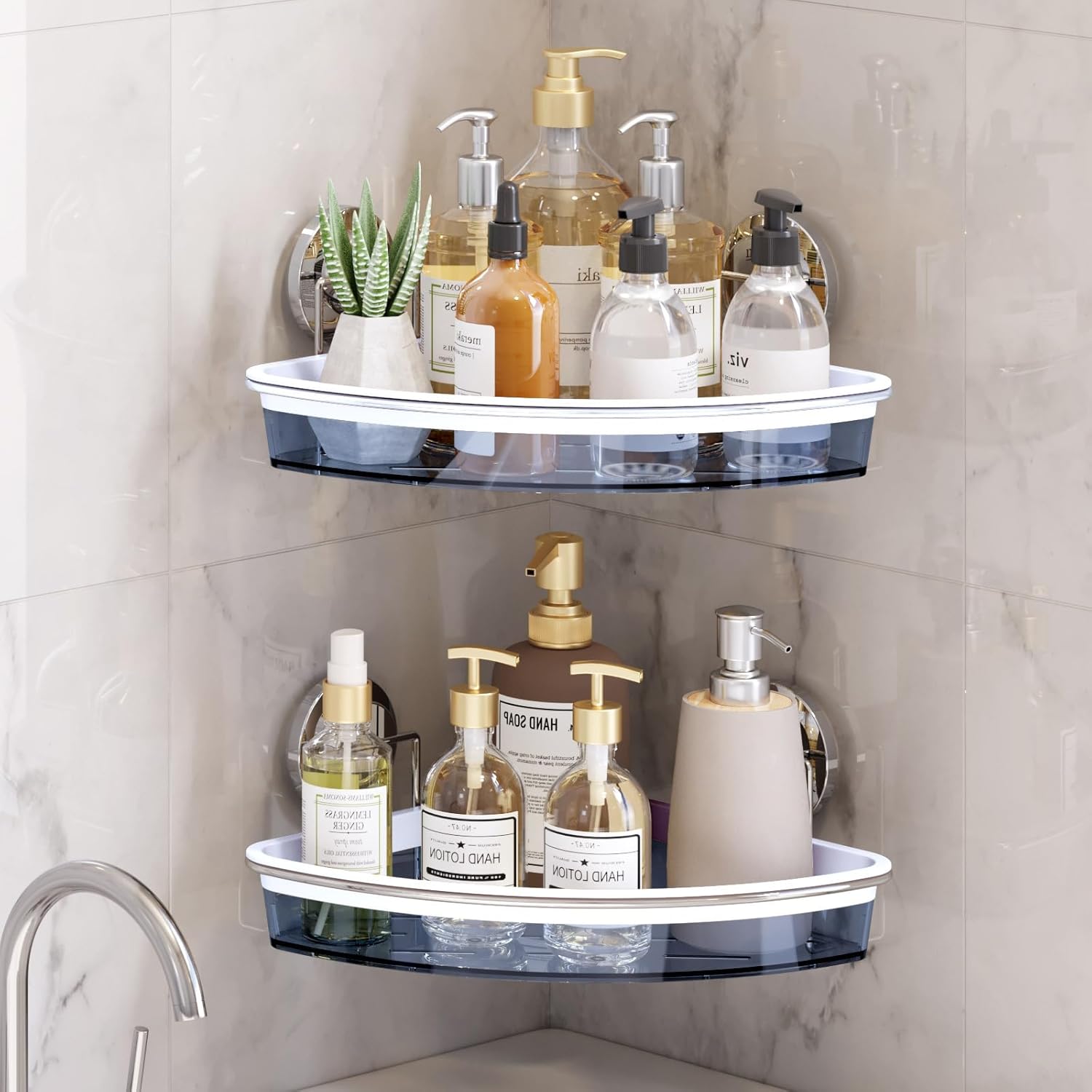 LEVERLOC Corner Shower Caddy Suction Cup 2 Pack, Shower Basket No-Drilling & Rem...