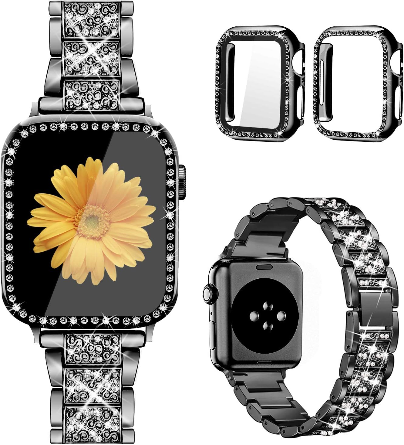 Mesime Compatible for Apple Watch Band with Screen Protector Case, Jewelry Repla...