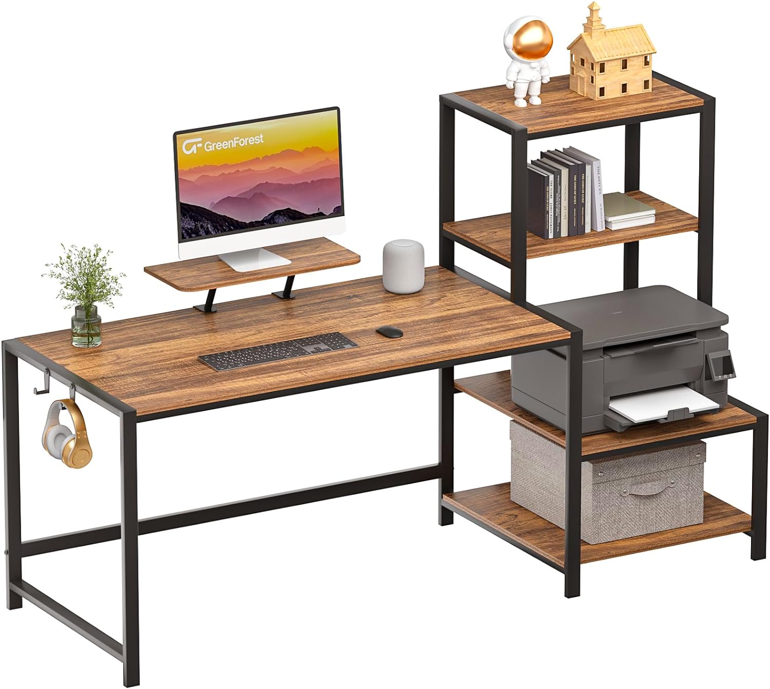 GreenForest Computer Desk 58 inch with Storage Printer Shelf Reversible Home Off...