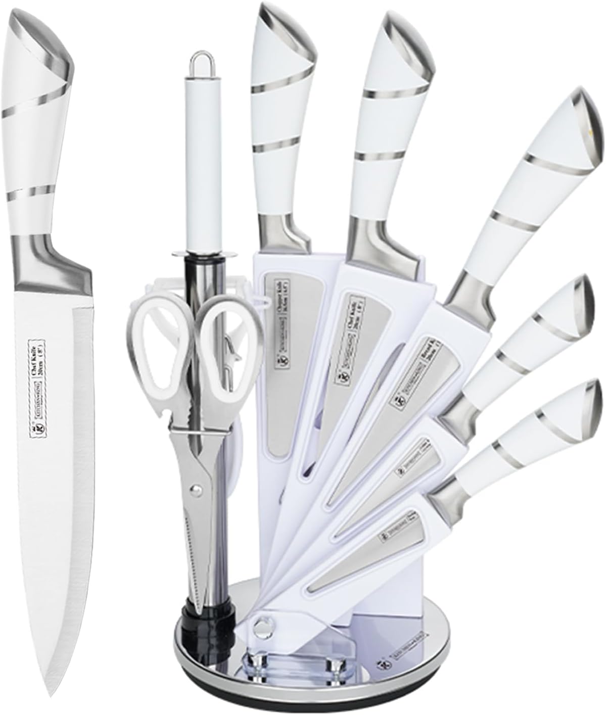 Kitchen Knife Set, Retrosohoo 9-Piece White Sharp Non-Stick Coated Chef Knives B...