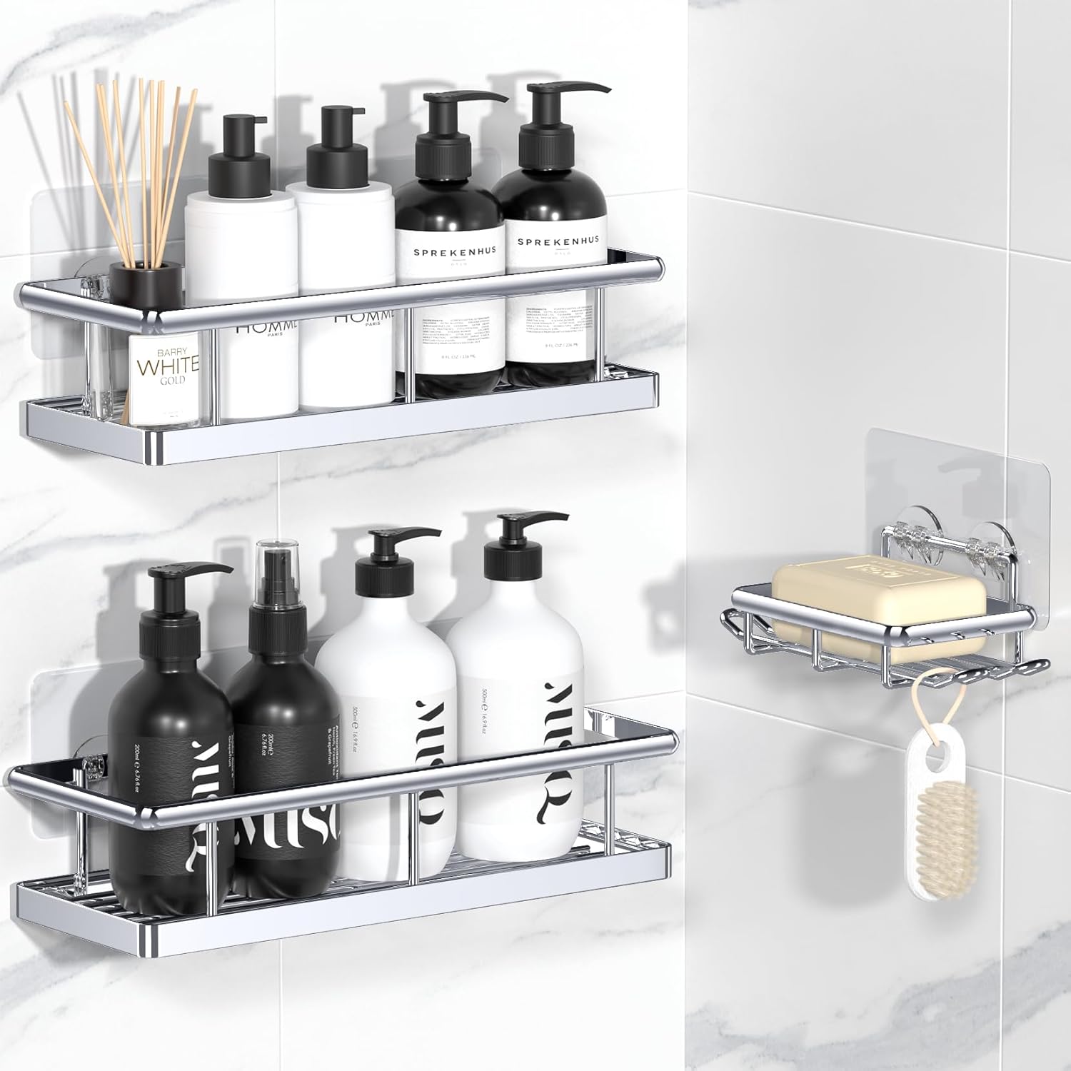YASONIC Shower Caddy Adhesive, No Drill Bathroom Shower Organizers, with Removab...