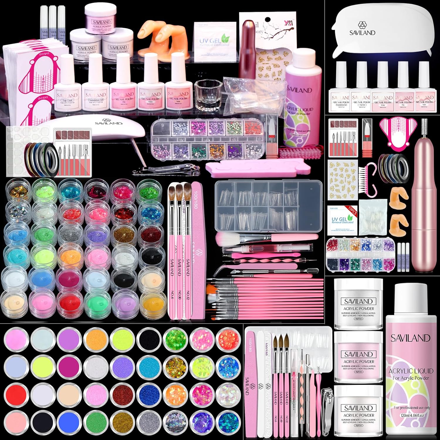 SAVILAND Acrylic Nail Kit – Nails Kit Acrylic Set Acrylic Powder & Liquid with N...