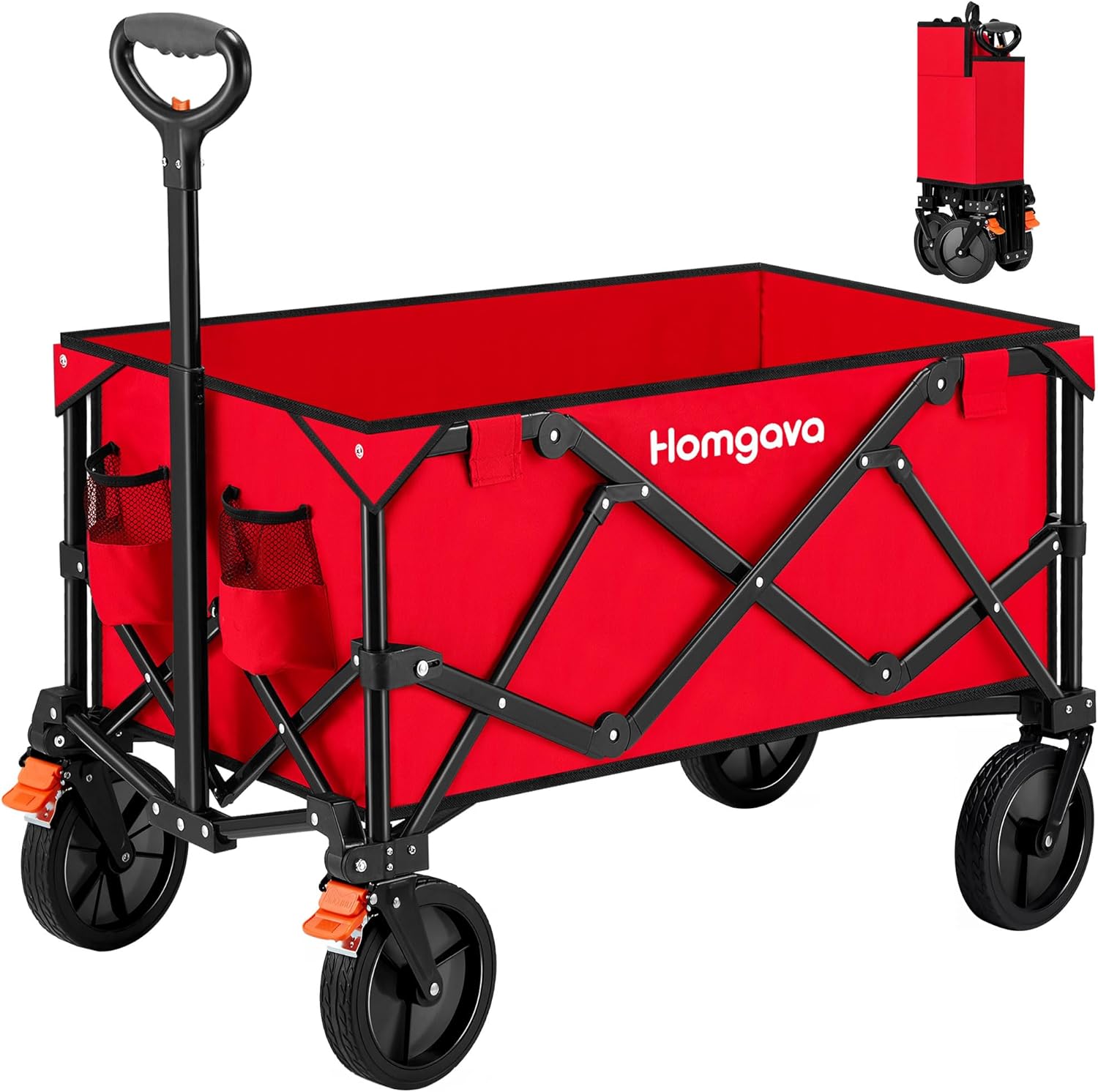 Collapsible Folding Wagon Cart with Brakes,Heavy Duty Garden Cart with All Terra...