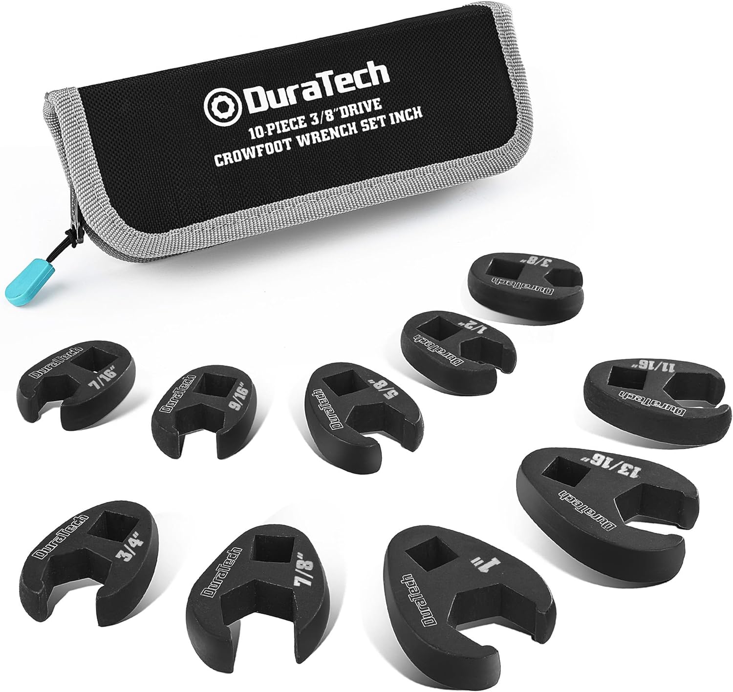 DURATECH 10-Piece 3/8 Inch Drive Crowfoot Wrench Set, SAE, CR-V Steel, with Zipp...