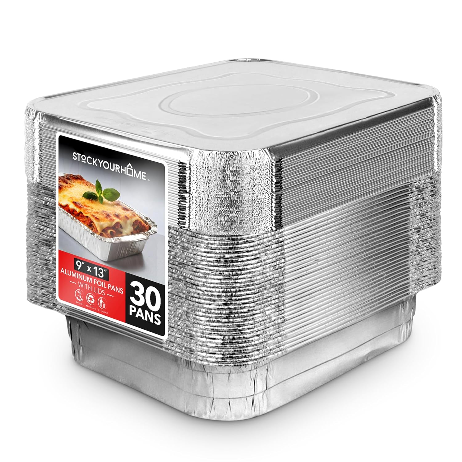 (Set of 30) 9 x 13 Disposable Aluminum Pans with Lids - (30) Heavy Duty Foil Pan...