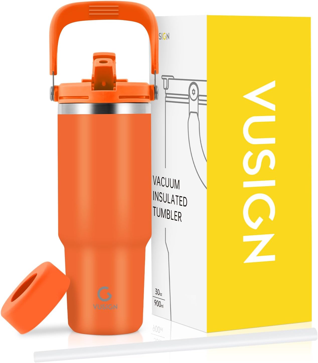30 oz Tumbler with Handle and Flip Straw, Stainless Steel Vacuum Insulated Water...