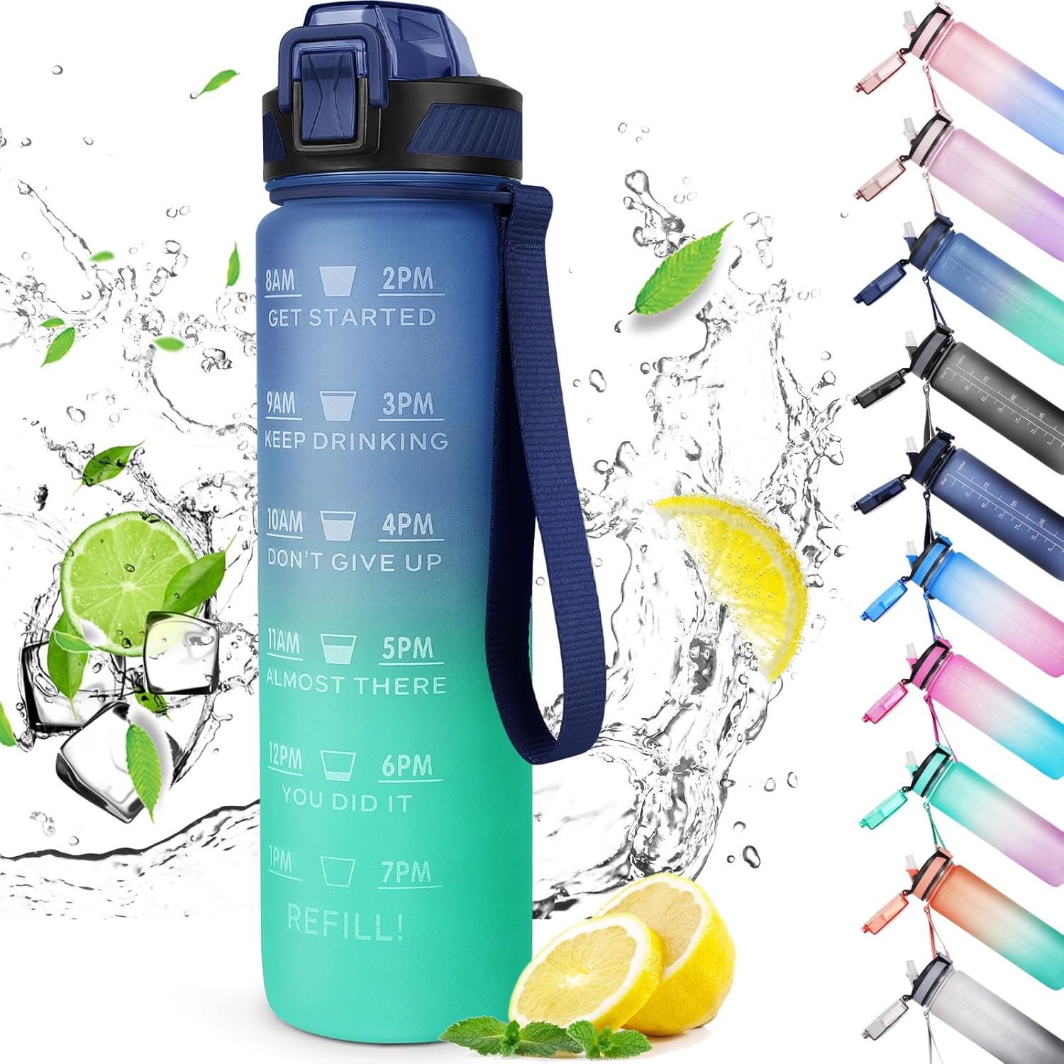 CodiCile Sports Water Bottle 1L, Leak Proof Water Bottle with Straw for Men & Wo...