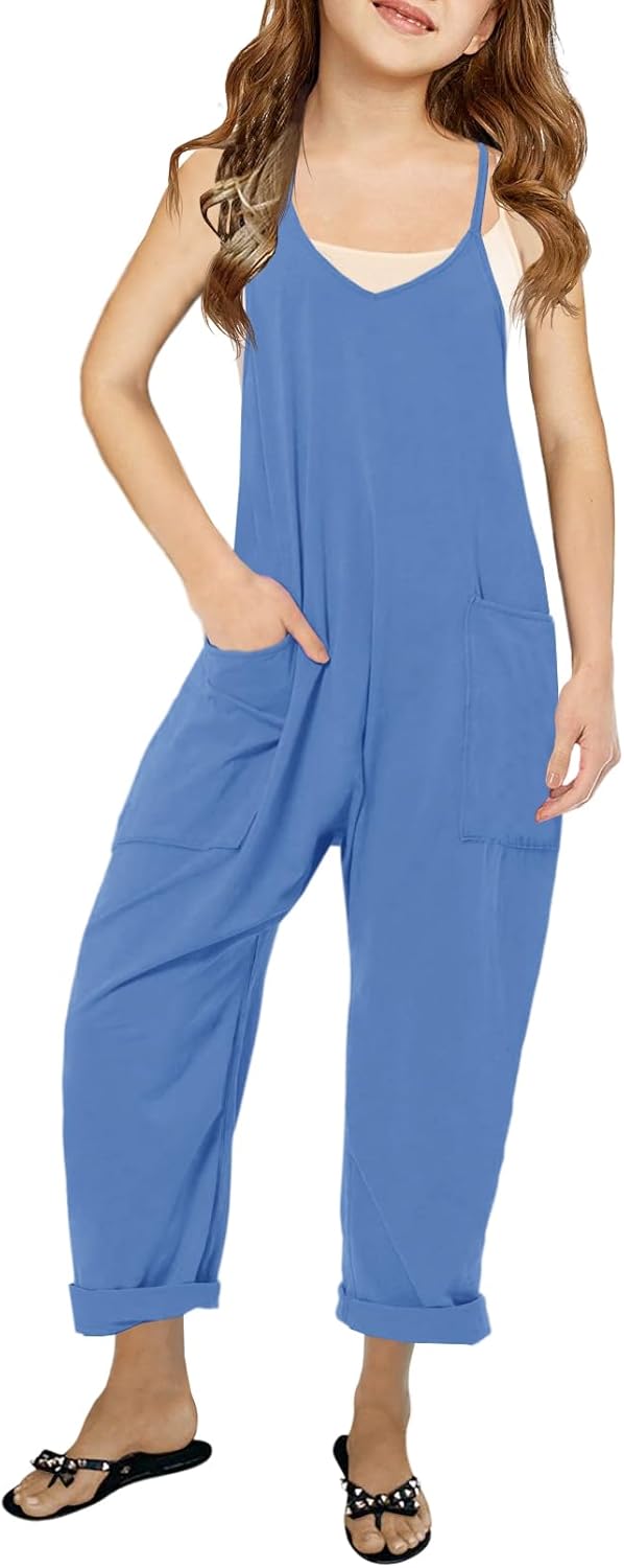 Cnkwei Girls' Casual Sleeveless Jumpsuits Spaghetti Strap Loose Romper Long Pant...