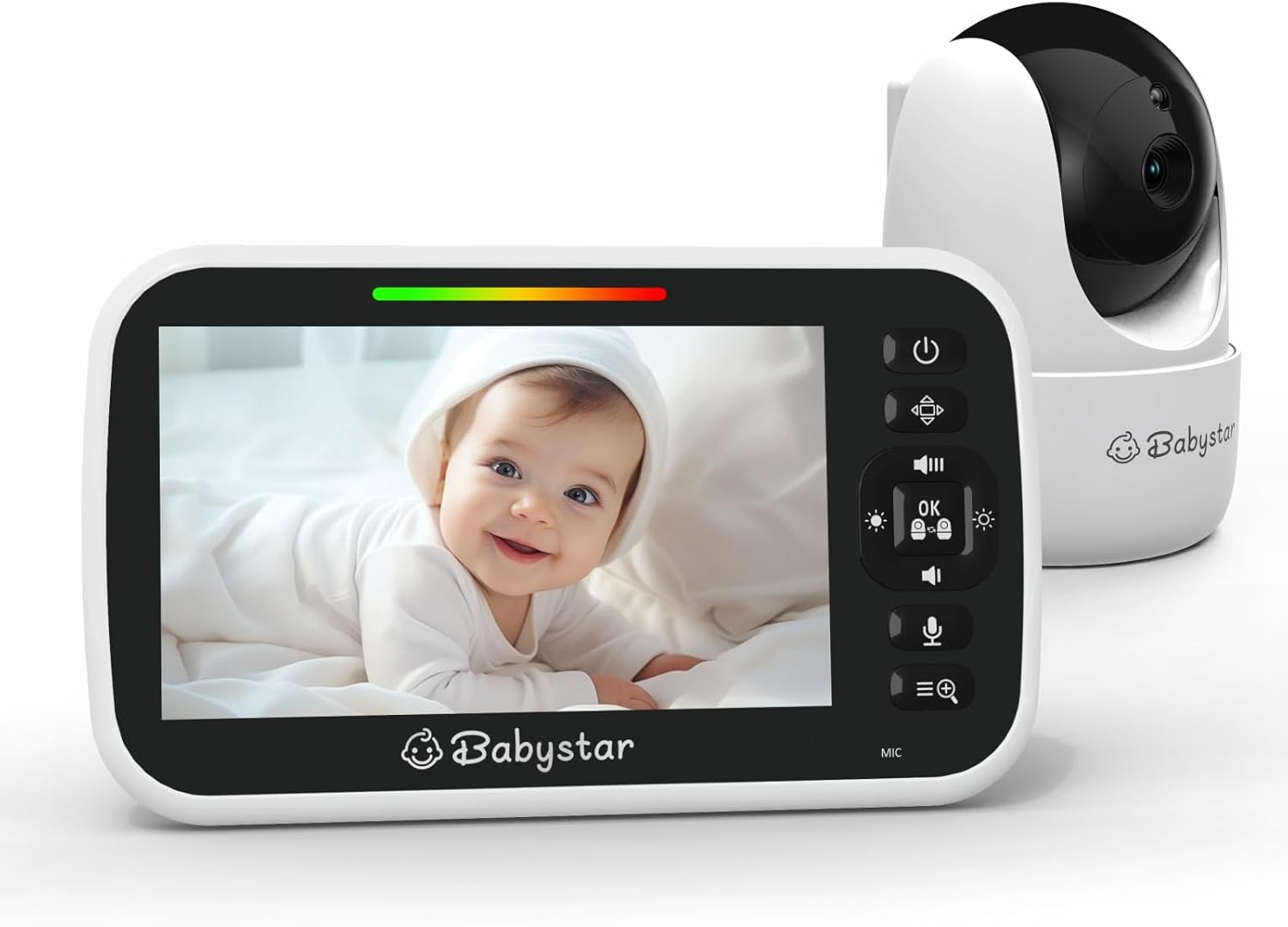 Babystar Baby Monitor with Camera and Night Vision, 5" LCD Screen, Remote Pan/Ti...