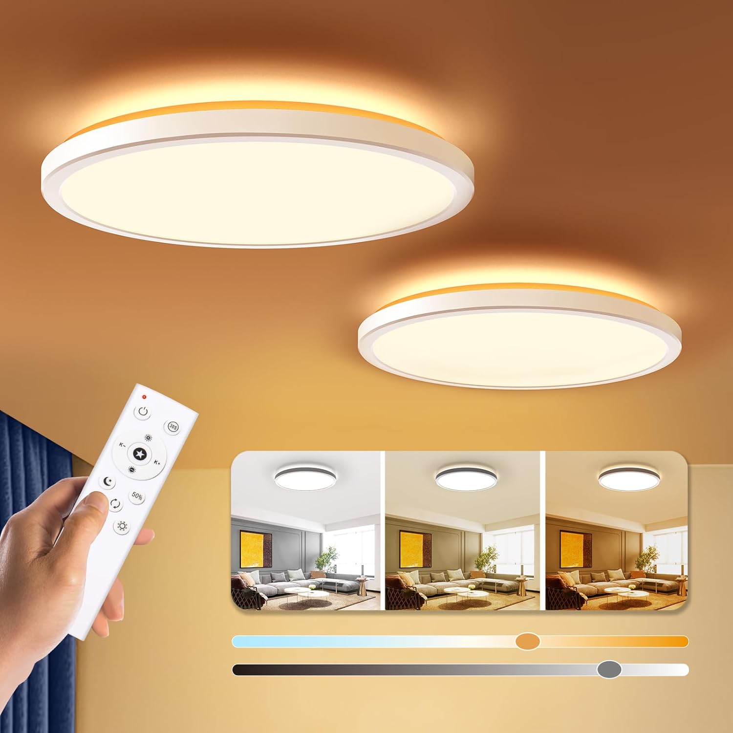 BLNAN Dimmable LED Flush Mount Ceiling Light Fixture with Remote Control, 12Inch...