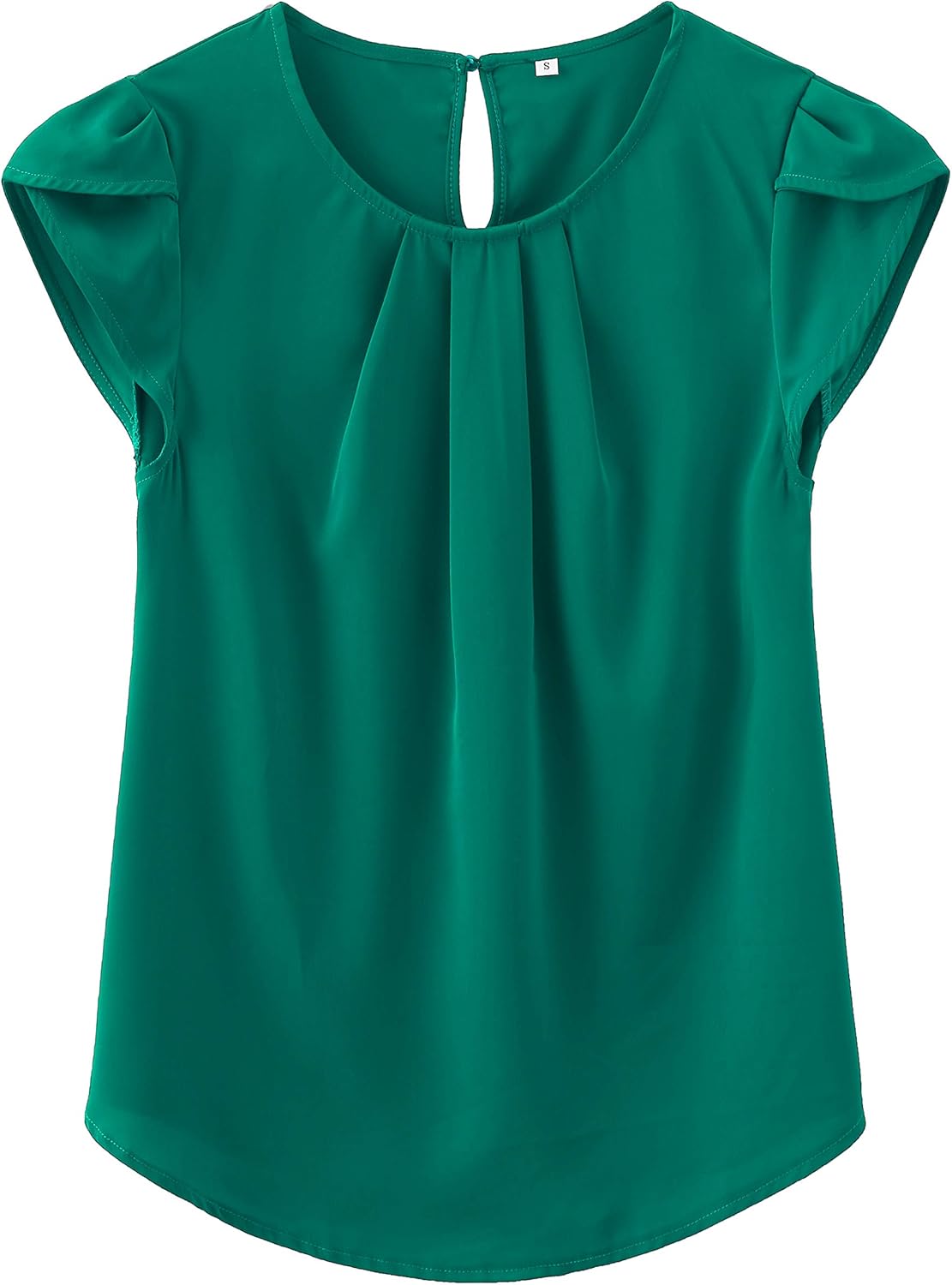TASAMO Women's Casual Round Neck Basic Pleated Top Cap Sleeve Curved Keyhole Bac...
