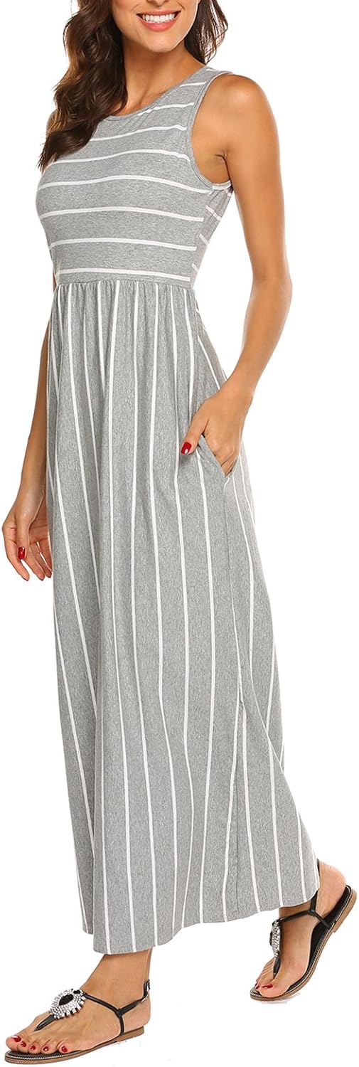 Hount Women's Summer Sleeveless Striped Flowy Casual Long Maxi Dress with Pocket...