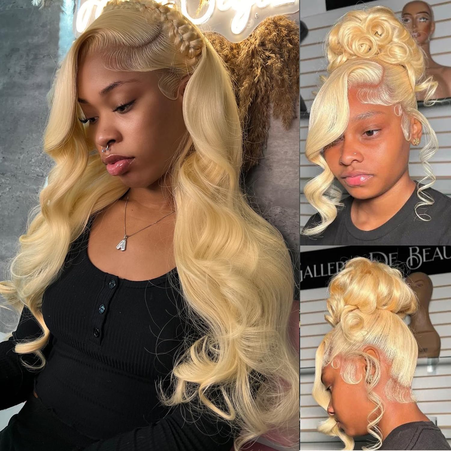 Alipeacock 360 Body Wave 613 Lace Front Wig Human Hair 200% Density Blonde 360 L...