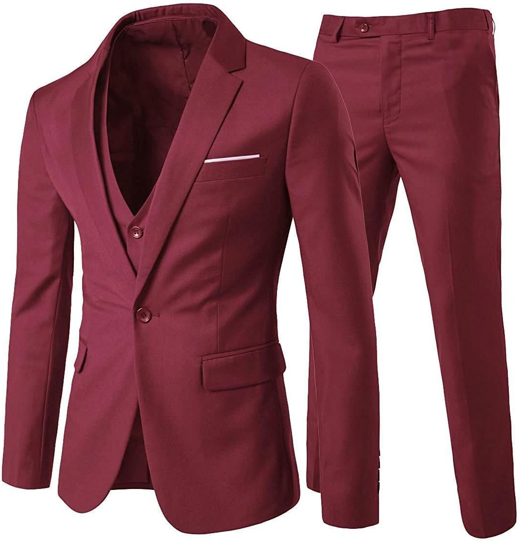 Cloudstyle Mens 3-Piece Suit Notched Lapel One Button Slim Fit Formal Jacket Ves...
