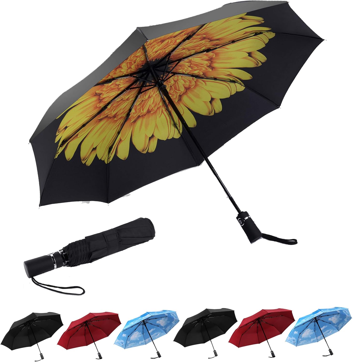 SY COMPACT Travel umbrella Automatic Windproof umbrellas-Factory Store flower ye...