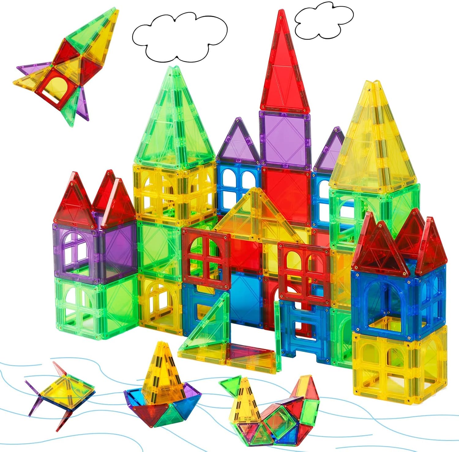 MAGBLOCK Magnetic Tiles Toys for Kids, 66PCS 3D Magnet Tile Building Blocks Cons...