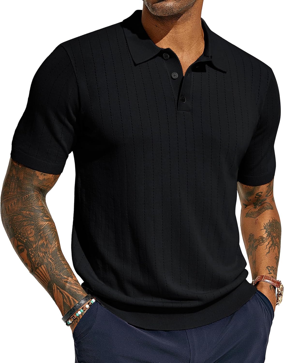 PJ PAUL JONES Men's Knit Polo Shirts Lightweight Short Sleeve Pullover Golf Shir...