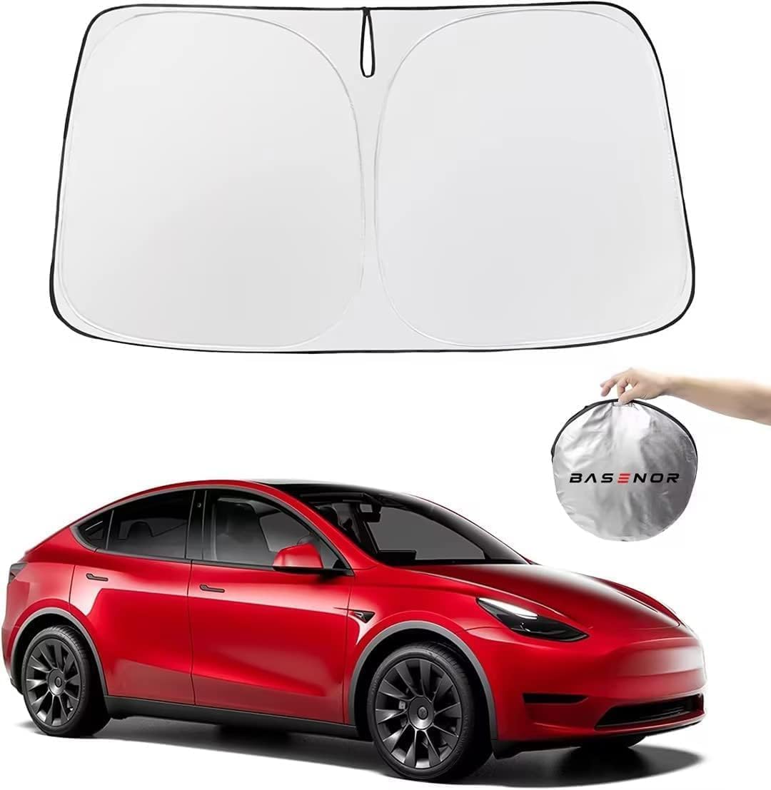 BASENOR Newest for 2016-2024 Tesla Model Y Model 3 Windshield Sunshade Folding F...