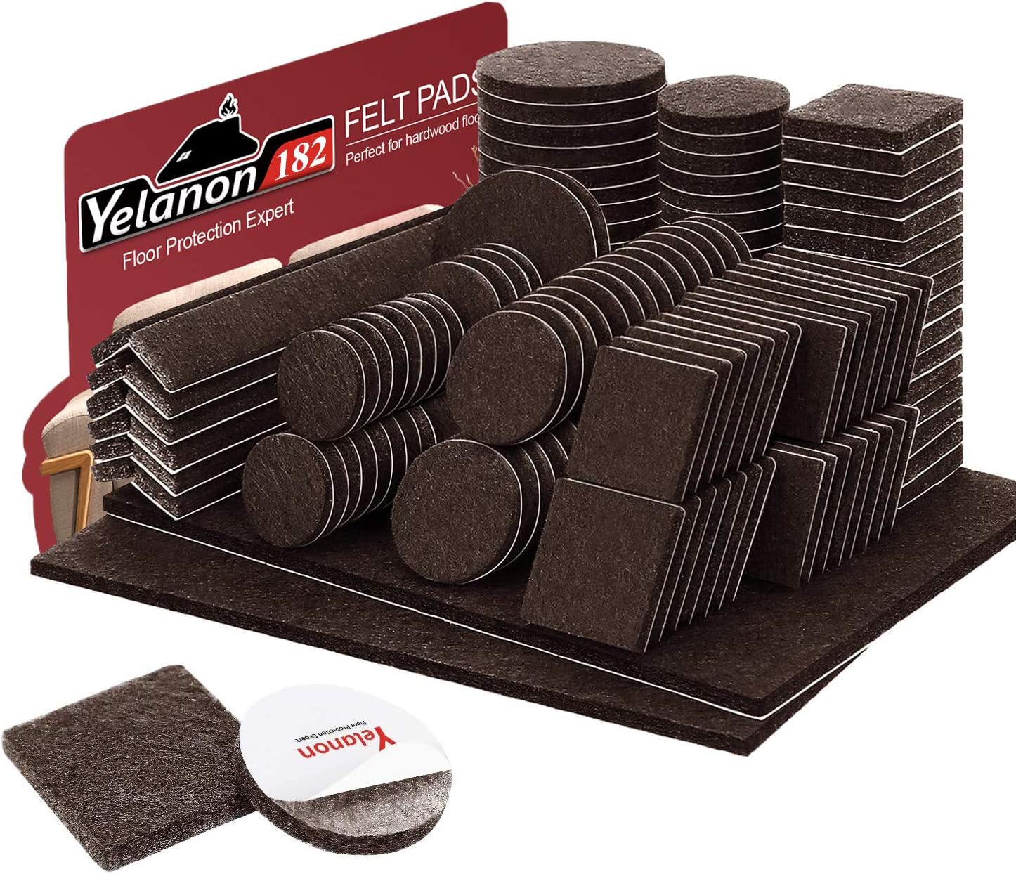 Yelanon Felt Furniture Pads -182 Pcs Furniture Pads Self Adhesive, Felt Chair Pa...