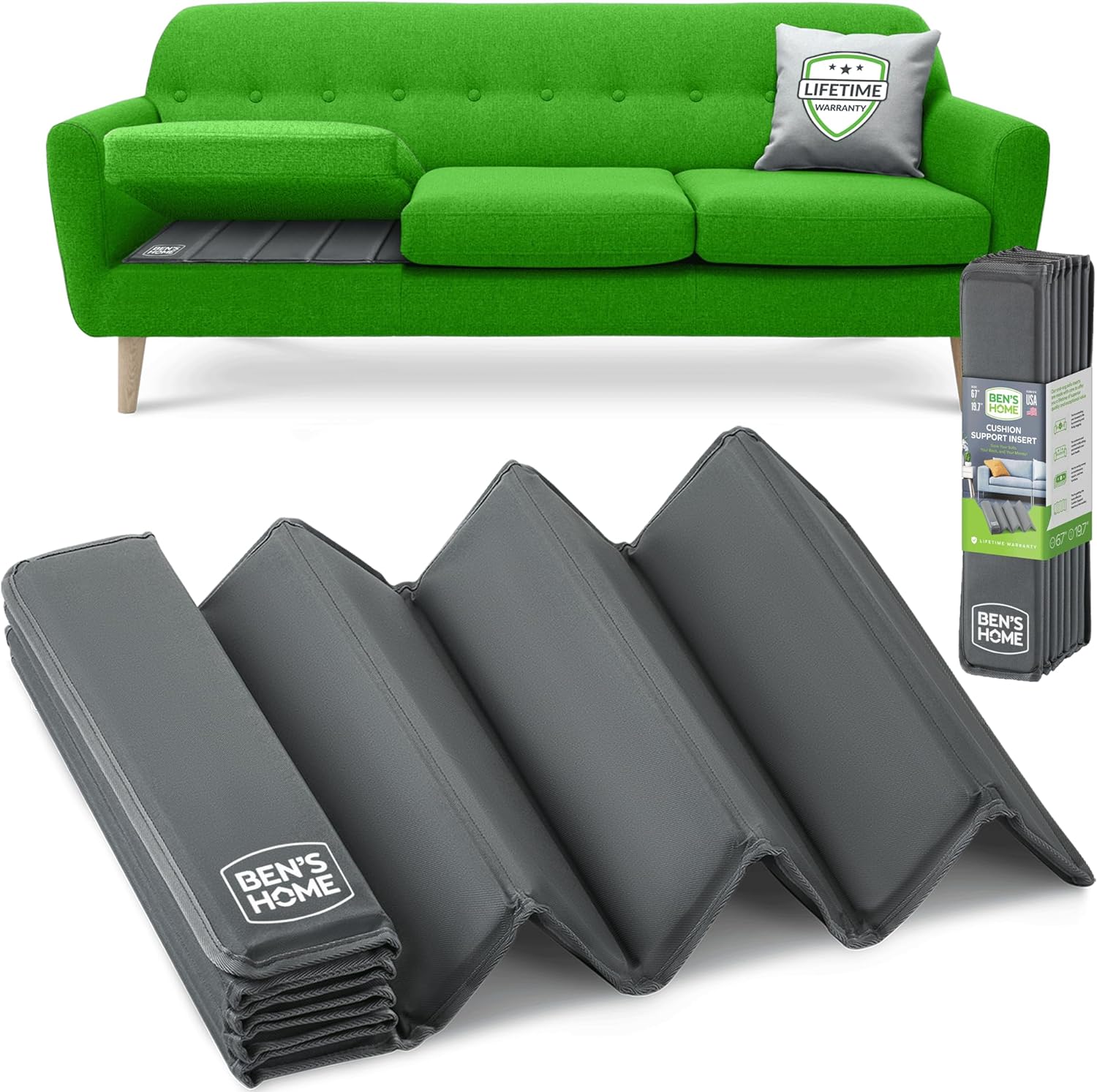 BEN'SHOME® Lifetime Couch Cushion Support [19.7" x 58-67"] - Heavy Duty 0.5" Thi...