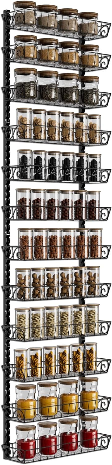 SWOMMOLY Adjustable Wall Mount Spice Rack Organizer, 12-Tier Dual-use (Multi-use...